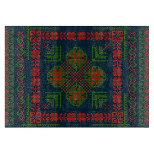 Planche À Découper Broderie palestinienne Tatreez rouge vert 5 Motif