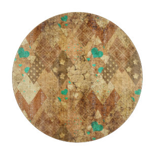 Planche À Découper Brown Grunge Quilt Stars Coeurs