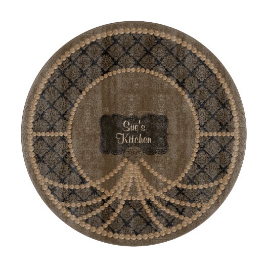 Planche À Découper Brown Pearl Damask-Round Glass Cutboard (Devant)