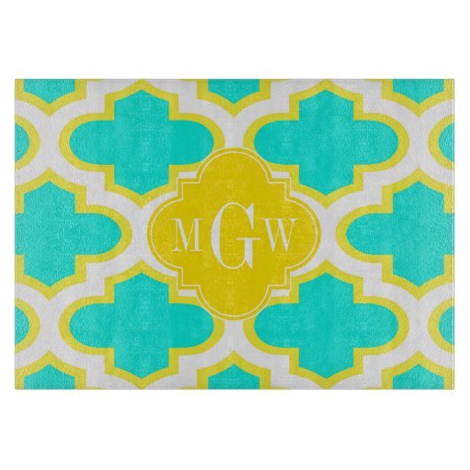 Planche À Découper Brt Aqua Yellow What Quatrefoil 3 Monogramme initi (Devant)