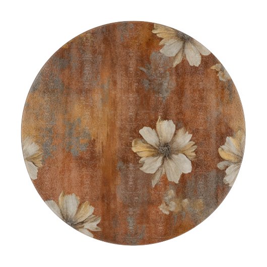 Planche À Découper Brûlé Orange Beige Grey Farmhouse Floral (Devant)