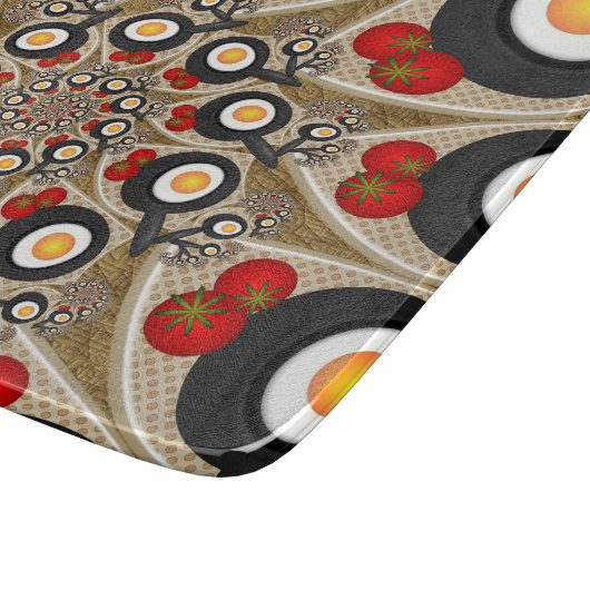 Planche À Découper Brunch Fractal Art Drôle Nourriture, Tomates, Oeuf (Coin)