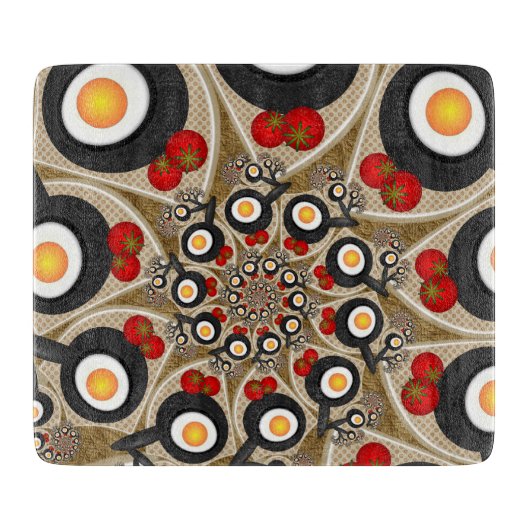 Planche À Découper Brunch Fractal Art Drôle Nourriture, Tomates, Oeuf (Devant)
