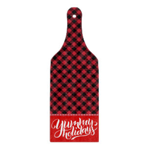 Planche À Découper Buffalo Plaid Yummy Holidays Typographie Rouge Noi