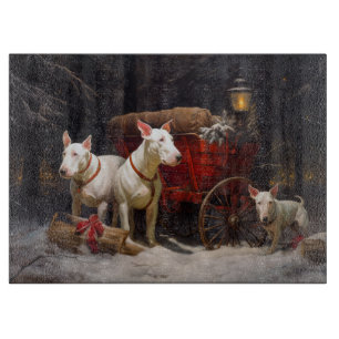 Planche À Découper Bull Terrier enneigé Traîneau Décor de Noël