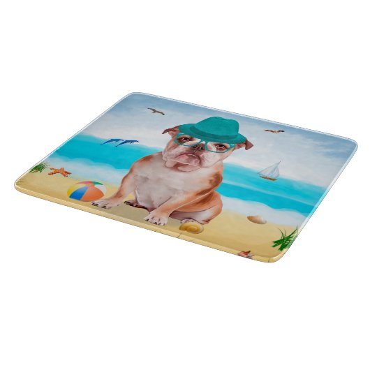 Planche À Découper Bulldog anglais sur la plage (Coin)