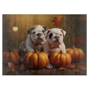 Planche À Découper Bulldog Chiot Automne Citrouille de plaisir