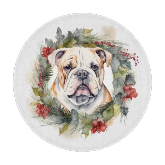 Planche À Découper Bulldog Christmas Wreath Festive Pup (Devant)