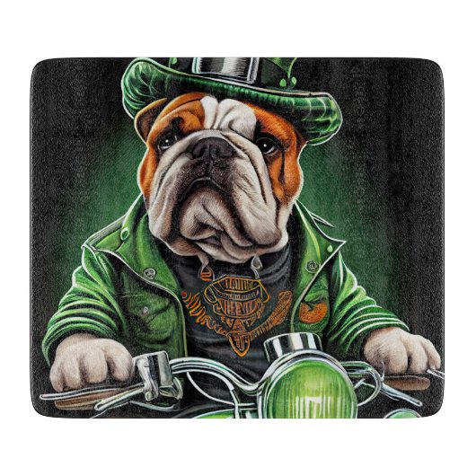 Planche À Découper Bulldog Driving Bike St. Patrick's Day (Devant)