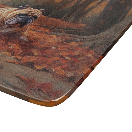 Planche À Découper Bulldog en automne Feuilles automne Inspire (Coin)