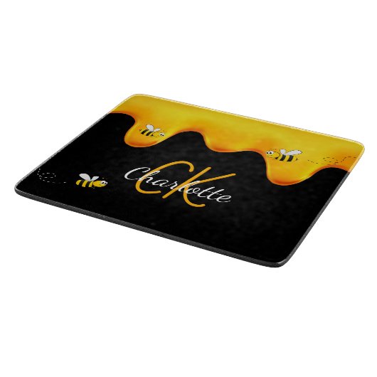 Planche À Découper Bumble abeilles miel goutte noir monogramme (Coin)