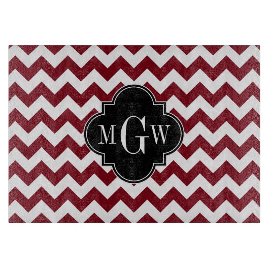Planche À Découper Burgundy White Chevron Black Quatrefoil 3 monogram (Devant)