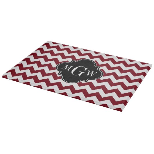 Planche À Découper Burgundy White Chevron Black Quatrefoil 3 monogram (Coin)