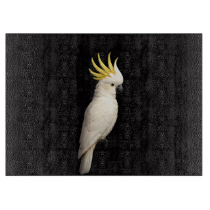 Planche À Découper Cacatoès à huppe jaune sur panneau de verre Black