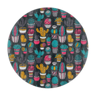 Planche À Découper Cactus tiré par la main dans le motif de style de