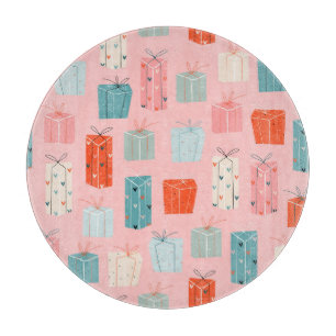 Planche À Découper Cadeaux de Noël, arrière - plan rose, motif vintag