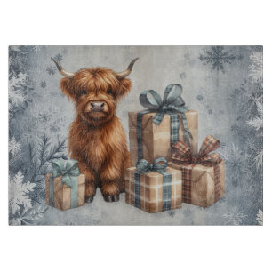 Planche À Découper Cadeaux de vache Highland bleue d'hiver