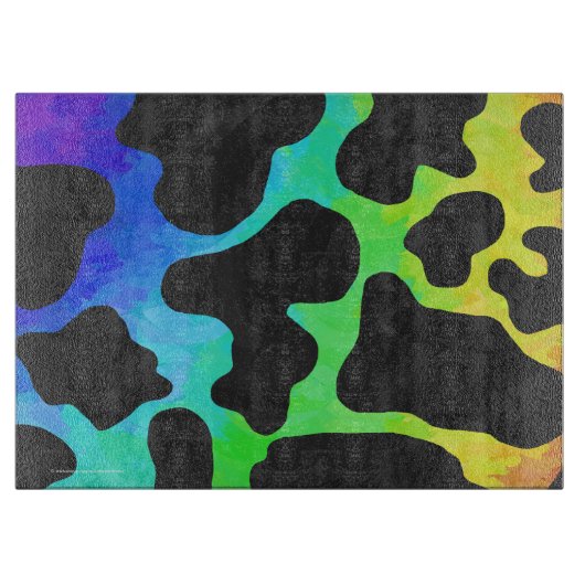 Planche À Découper Cadeaux noir et arc-en-ciel de vache (Devant)