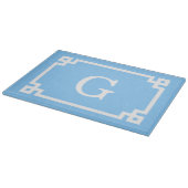 Planche À Découper Cadre de clé grecque blanche bleu ciel #2 Monogram (Coin)
