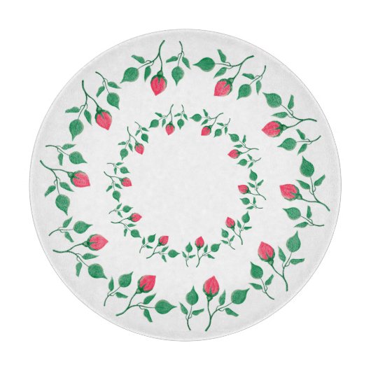 Planche À Découper Cadre rond fleuri avec fleurs roses (Devant)