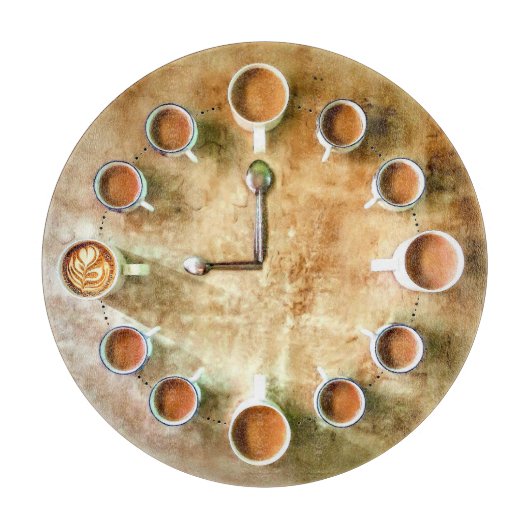 Planche À Découper Café tasse café horloge temps rustique (Devant)