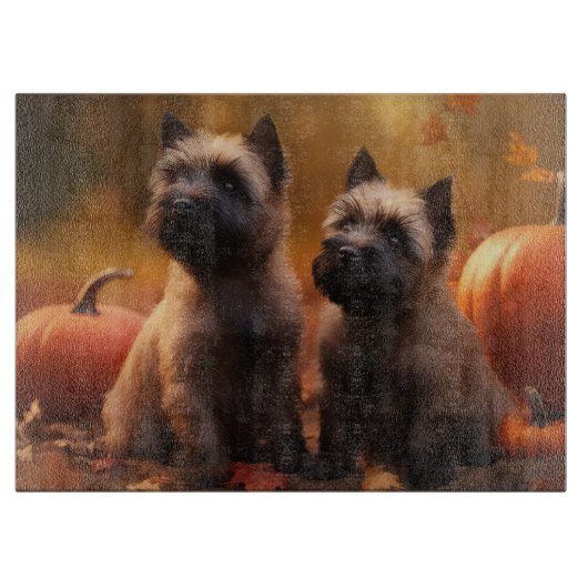 Planche À Découper Cairn Terrier Chiot Automne Citrouille de plaisir (Devant)