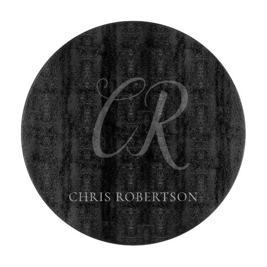 Planche À Découper Calligraphie Monogramme Nom Black Grey Cadeau pers (Devant)