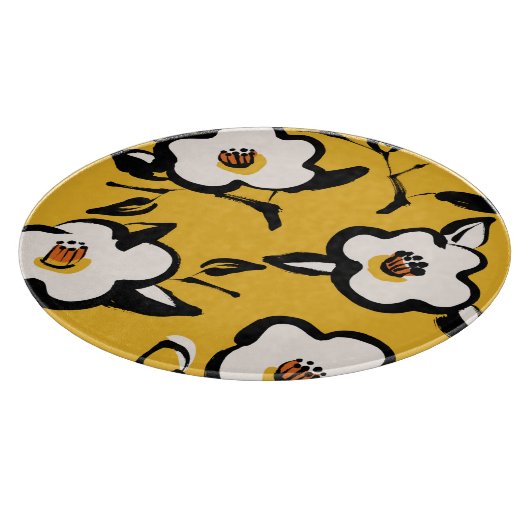 Planche À Découper Camélia jaune, floral démodé douteux. (Coin)