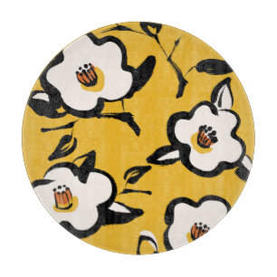 Planche À Découper Camellia Jaune, vintage floral et mince.