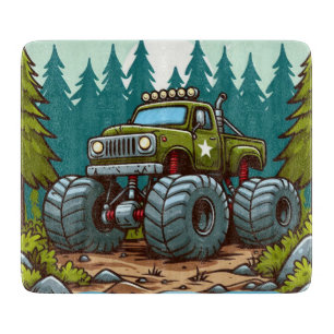 Planche À Découper Camion Monster Vert dans la forêt