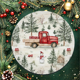 Planche À Découper Camion rouge avec cadeaux et bonhomme de neige