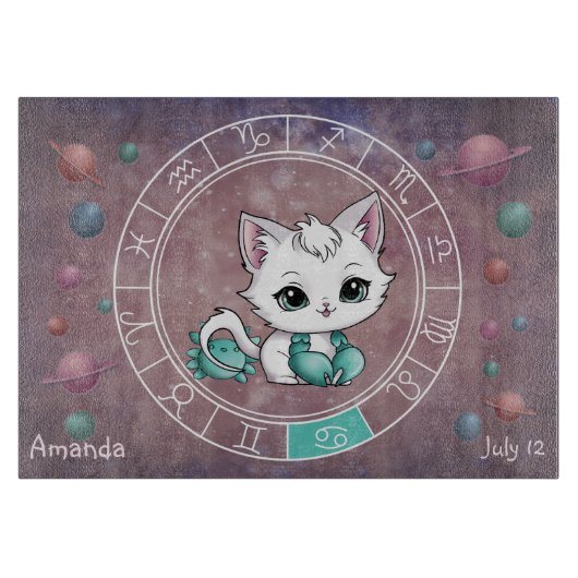 Planche À Découper Cancer astrologique Cute cat Zodiac Wheel (Devant)