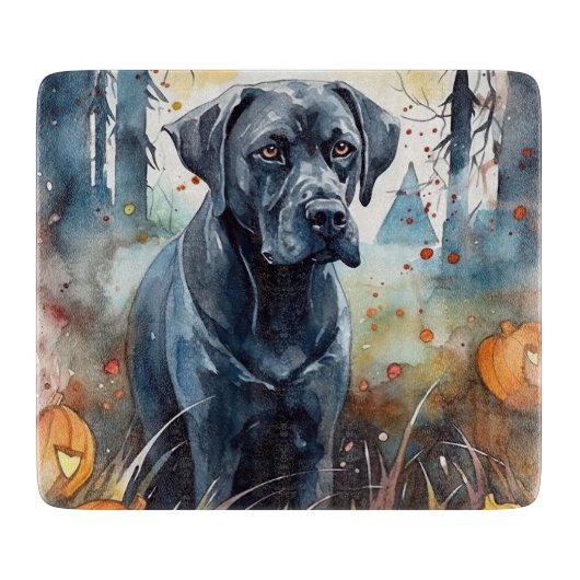 Planche À Découper Cane Corso d'Halloween avec citrouilles effrayant (Devant)