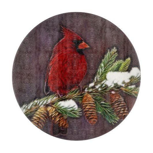 Planche À Découper Cardinal et Pinecones enneigés (Devant)