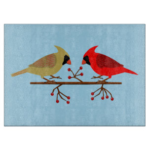 Planche À Découper Cardinaux de Noël mignons et baies rouges