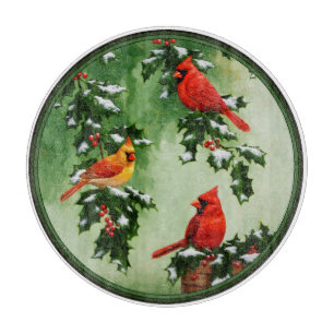 Planche À Découper Cardinaux rouges du Nord et houx