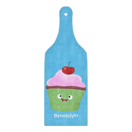 Planche À Découper Caricature de cupcake joyeux (Devant)