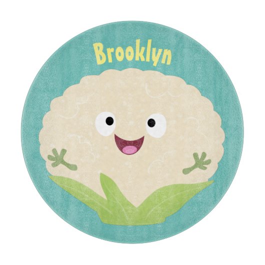 Planche À Découper Caricature de légume de chou-fleur joyeux (Devant)