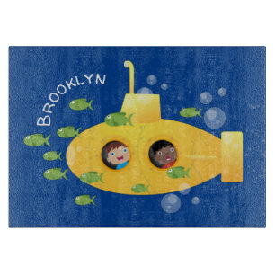 Planche À Découper Caricature de poisson sous-marin jaune mignon
