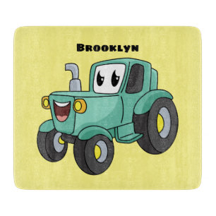 Planche À Découper Caricature joli tracteur vert joyeux