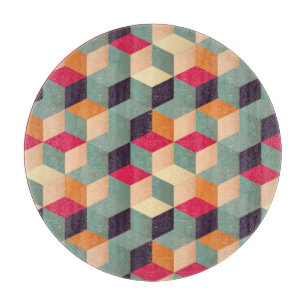 Planche À Découper Carré coloré, motif rétro géométrique .