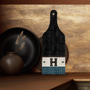 Planche À Découper Carrelage Bistro vintage Turquoise et Monogramme O