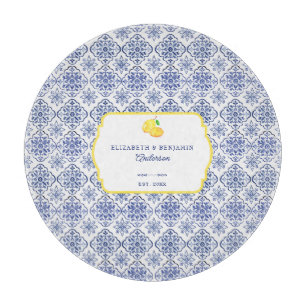 Planche À Découper Carrelage bleu citron italien personnalisé Méditer