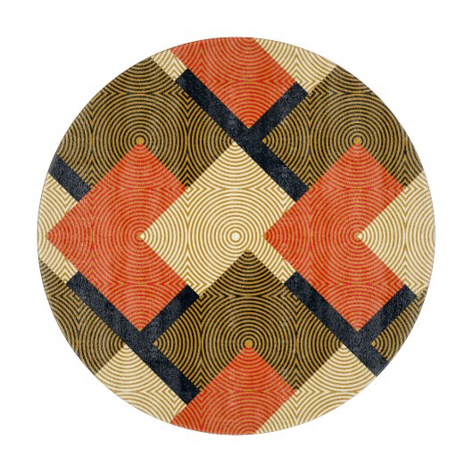 Planche À Découper Carrés géométriques rétro : Motif Vintage. (Devant)