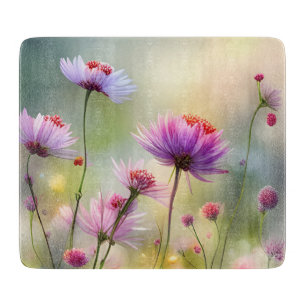 Planche À Découper Carte à découper en verre avec de jolies fleurs sa