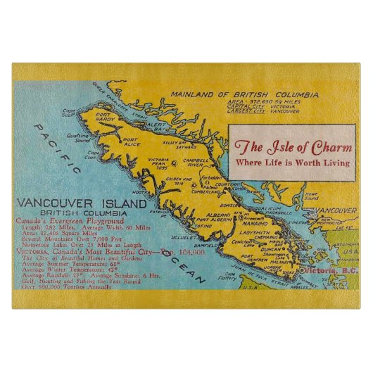 Planche À Découper Carte ancienne de l'île de Vancouver (Devant)