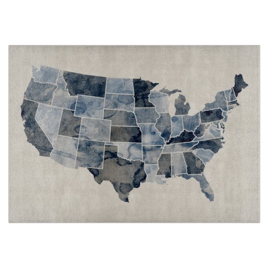 Planche À Découper Carte d'aquarelle des Etats-Unis (Devant)