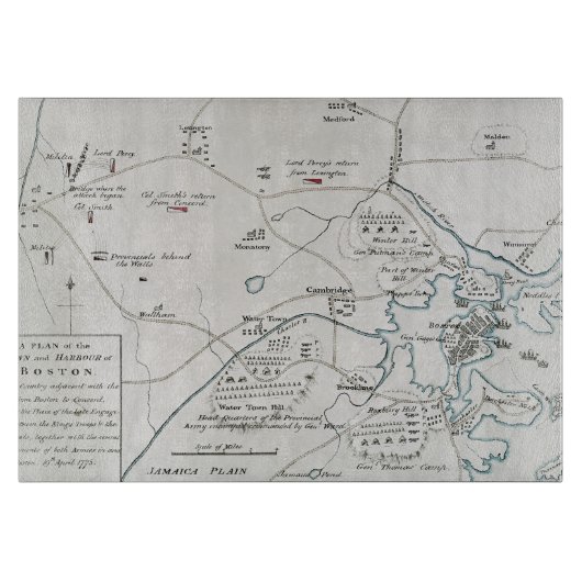 PLANCHE À DÉCOUPER CARTE DE BOSTON-CONCORD, 1775 (Devant)