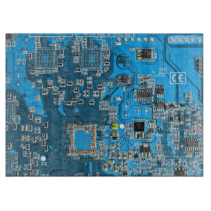 Planche À Découper Carte de circuit Geek d'ordinateur bleu