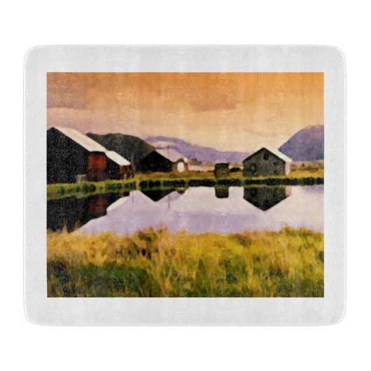 Planche À Découper Carte de coucher de soleil près des cabanes (Devant)